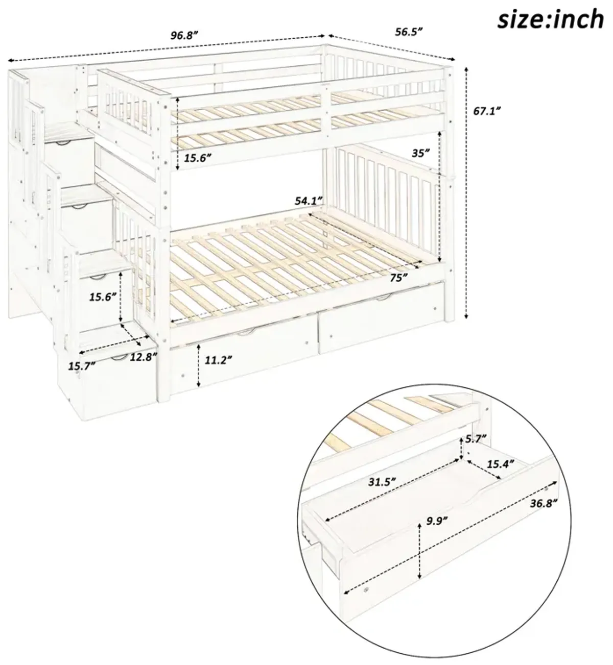 Merax Bunk Bed with Shelves and 6 Storage Drawers