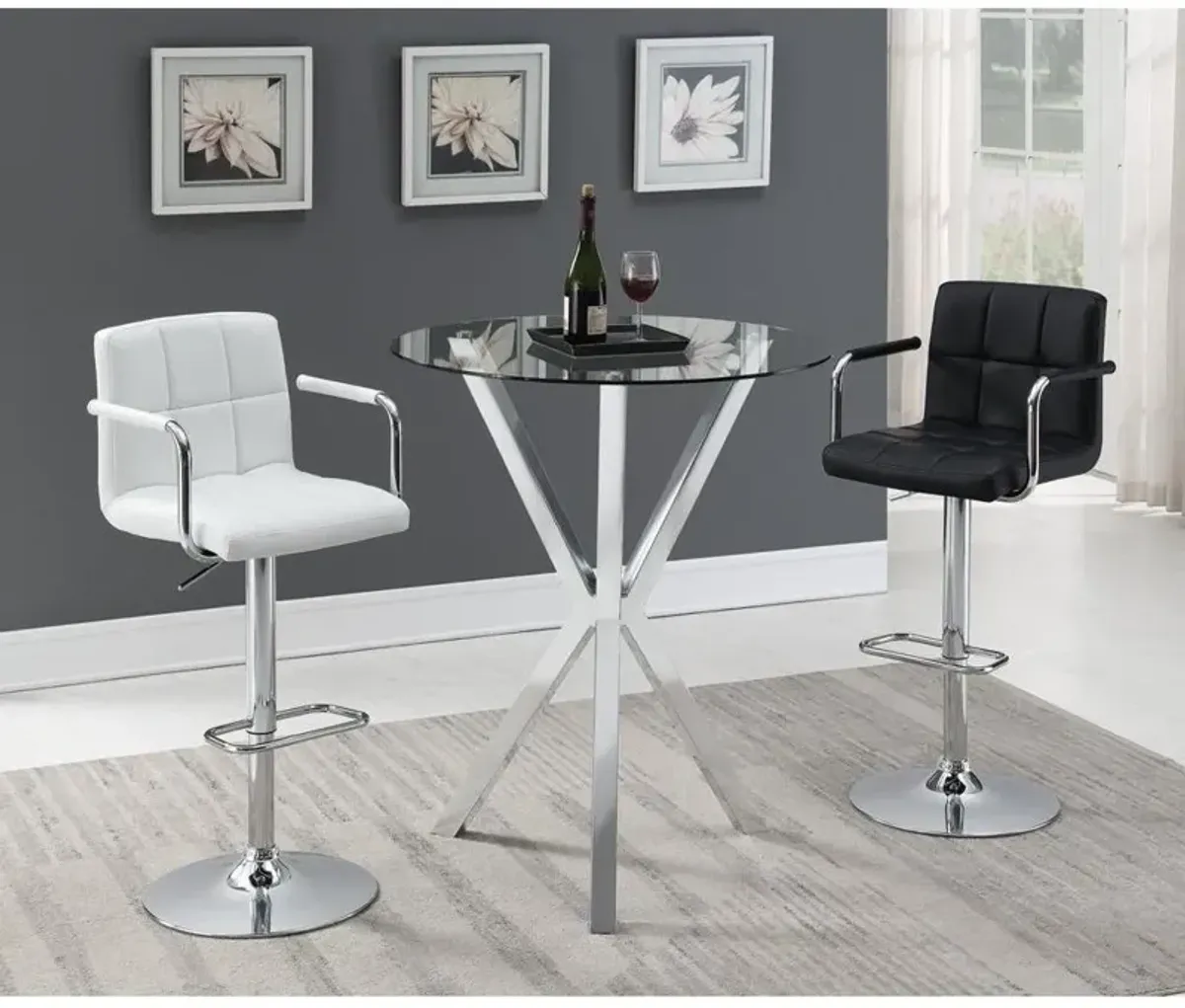 Denali Round Glass Top Bar Table Chrome