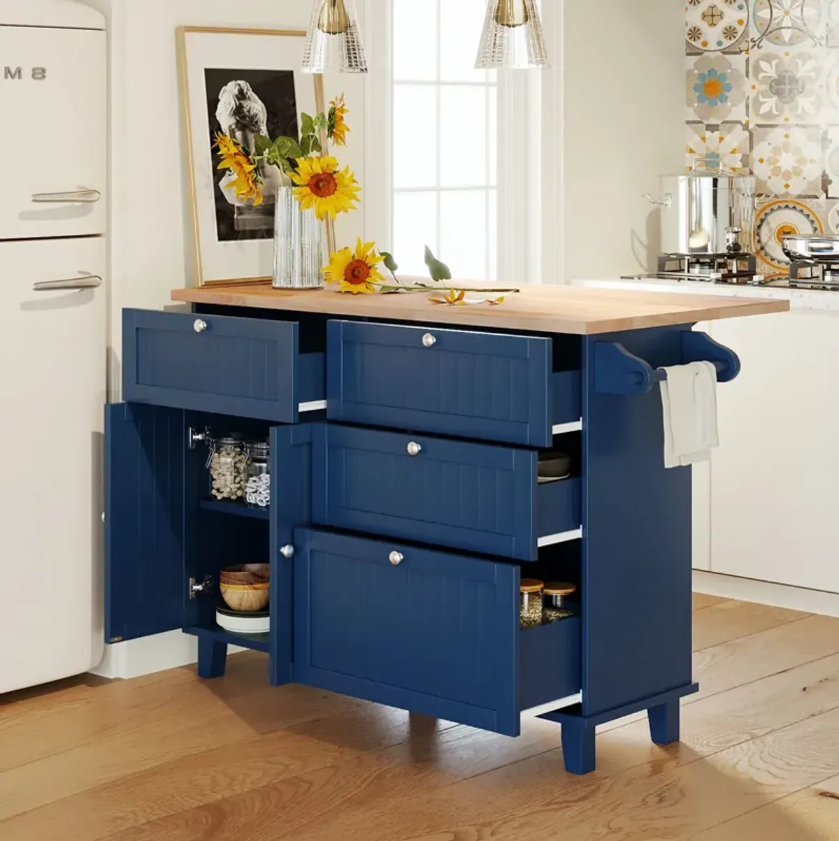 Farmhouse Kitchen Island Set with 2 Stools