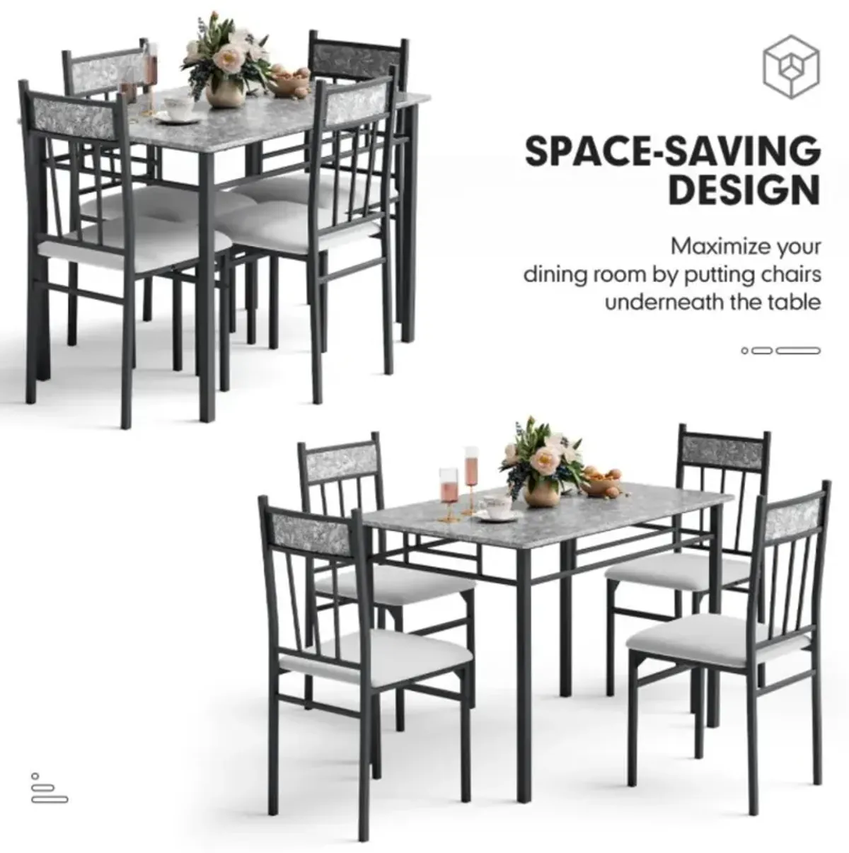 Hivvago 5 Pieces Faux Marble Dining Set Table with Solid Steel Frame