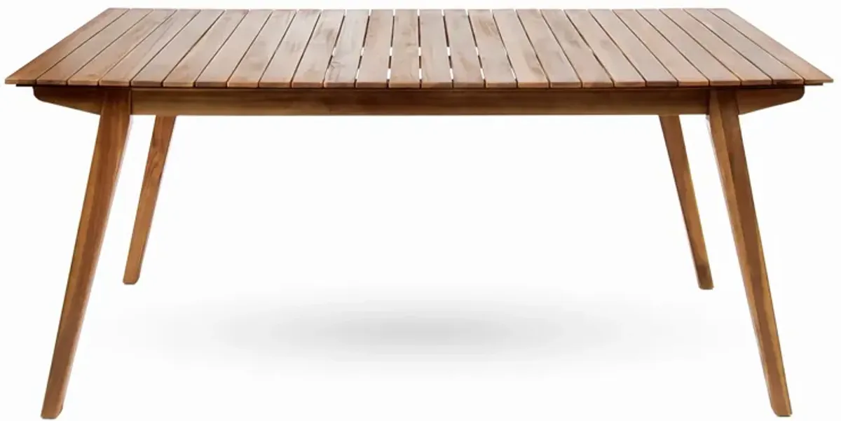 Outdoor Dining Table, 69 Inch Slatted Rectangular, Brown Acacia Wood - Benzara