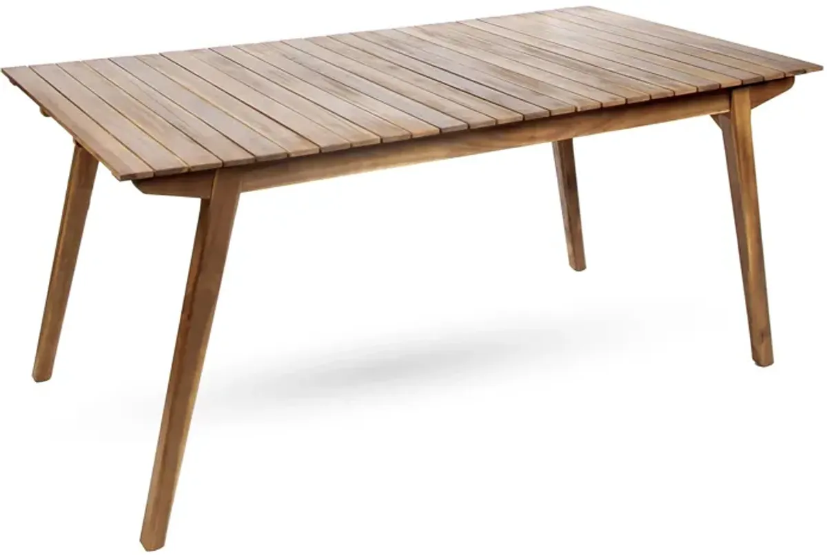 Outdoor Dining Table, 69 Inch Slatted Rectangular, Brown Acacia Wood - Benzara