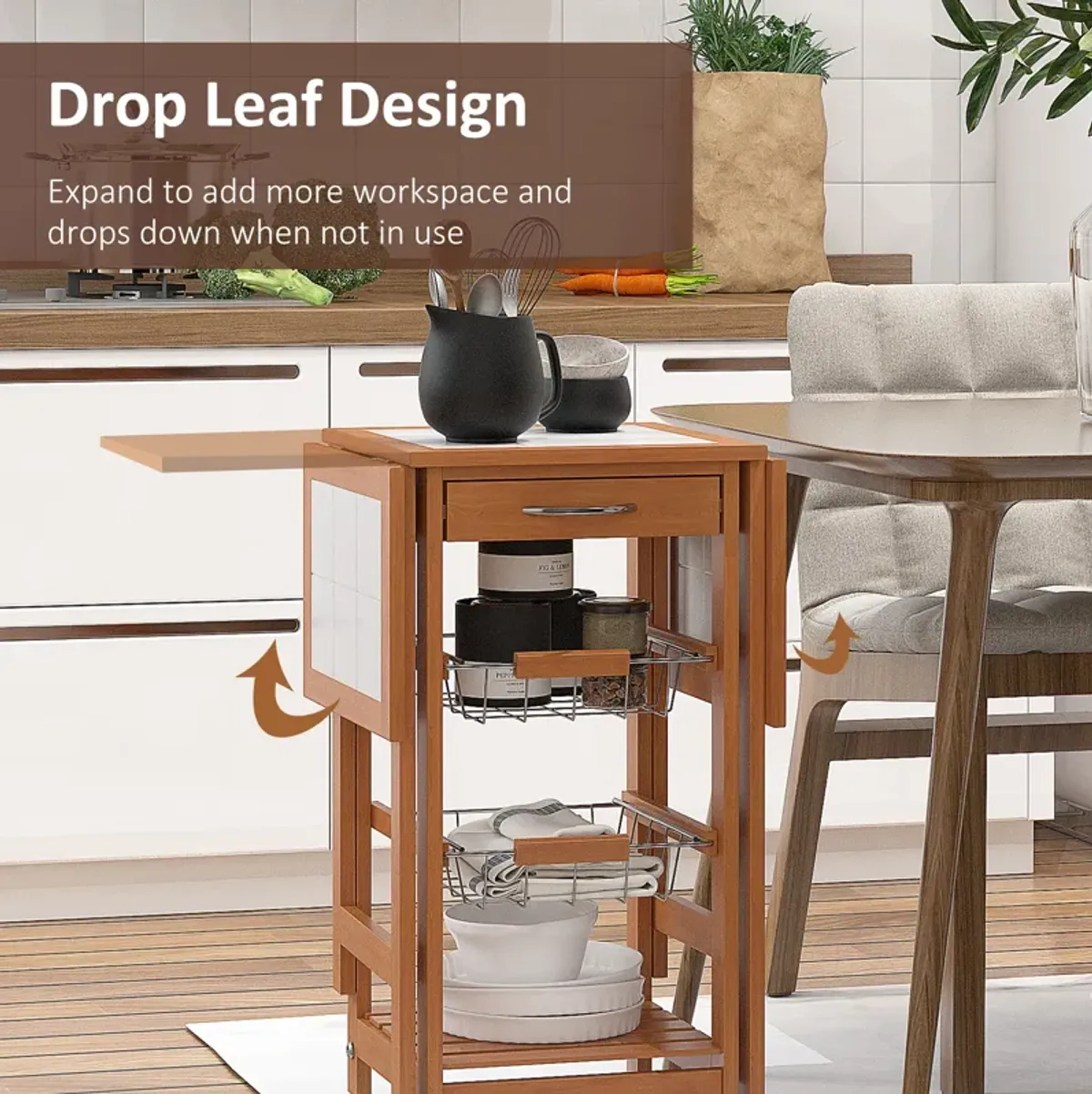 Portable Rolling Drop Leaf Kitchen Storage Island Cart Trolley Folding Table