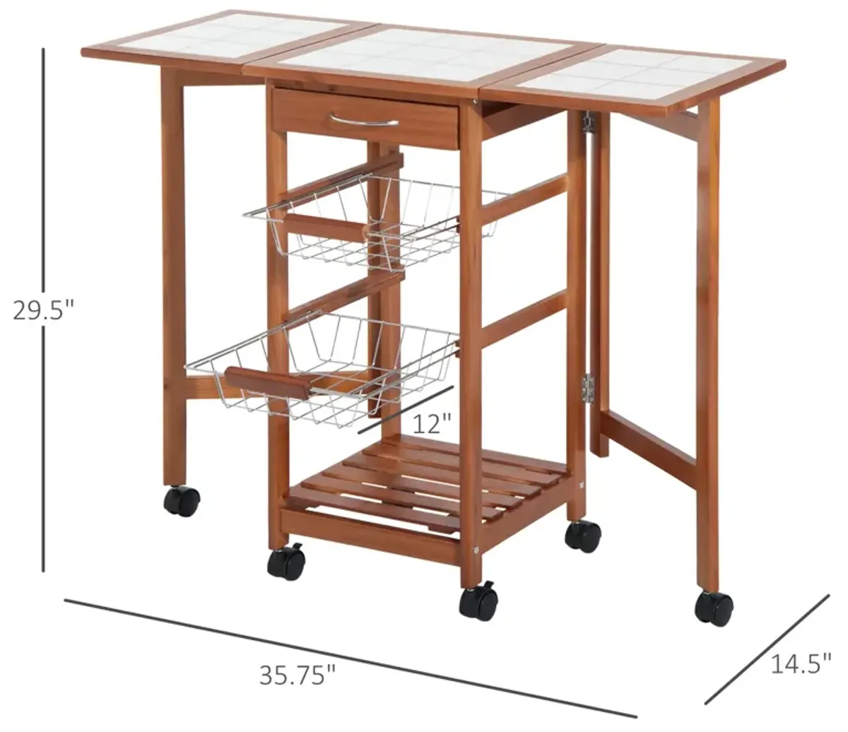 Portable Rolling Drop Leaf Kitchen Storage Island Cart Trolley Folding Table