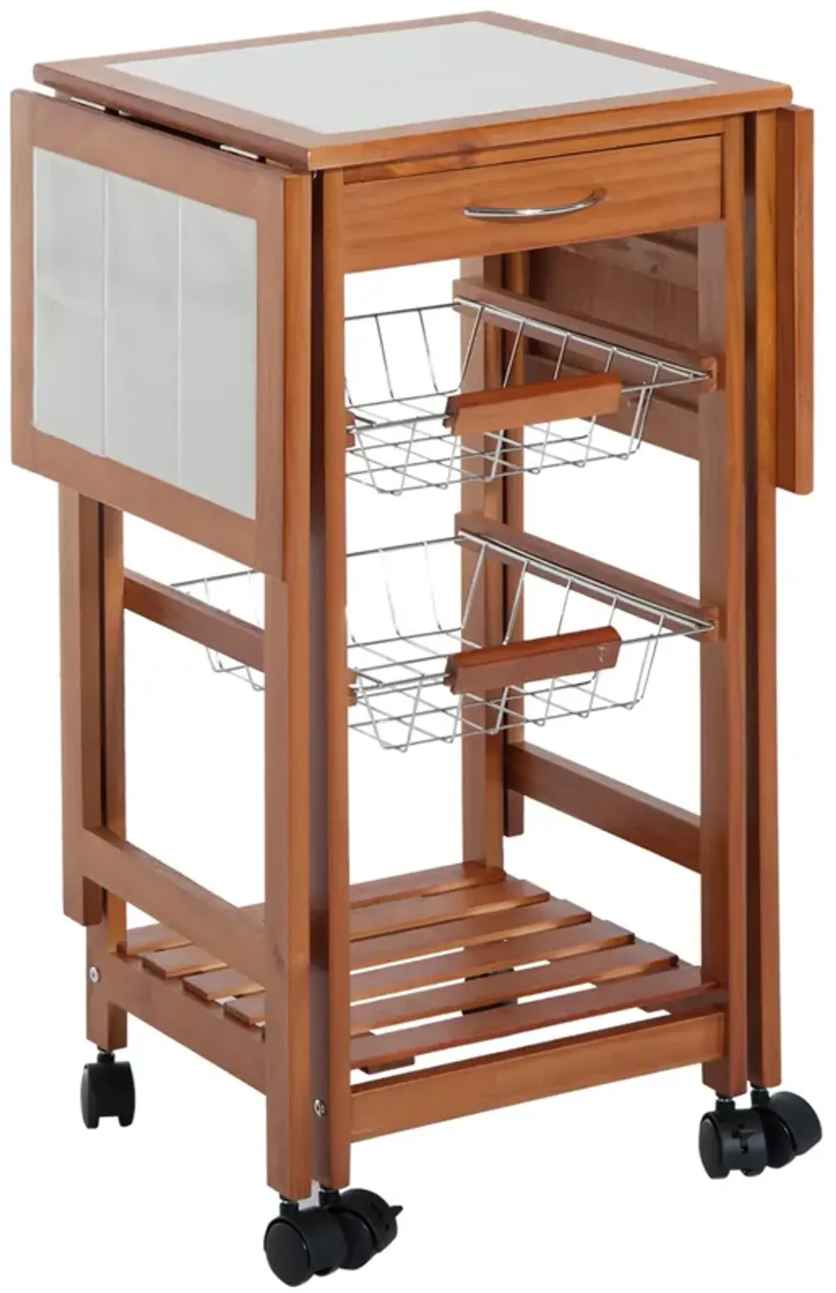 Portable Rolling Drop Leaf Kitchen Storage Island Cart Trolley Folding Table