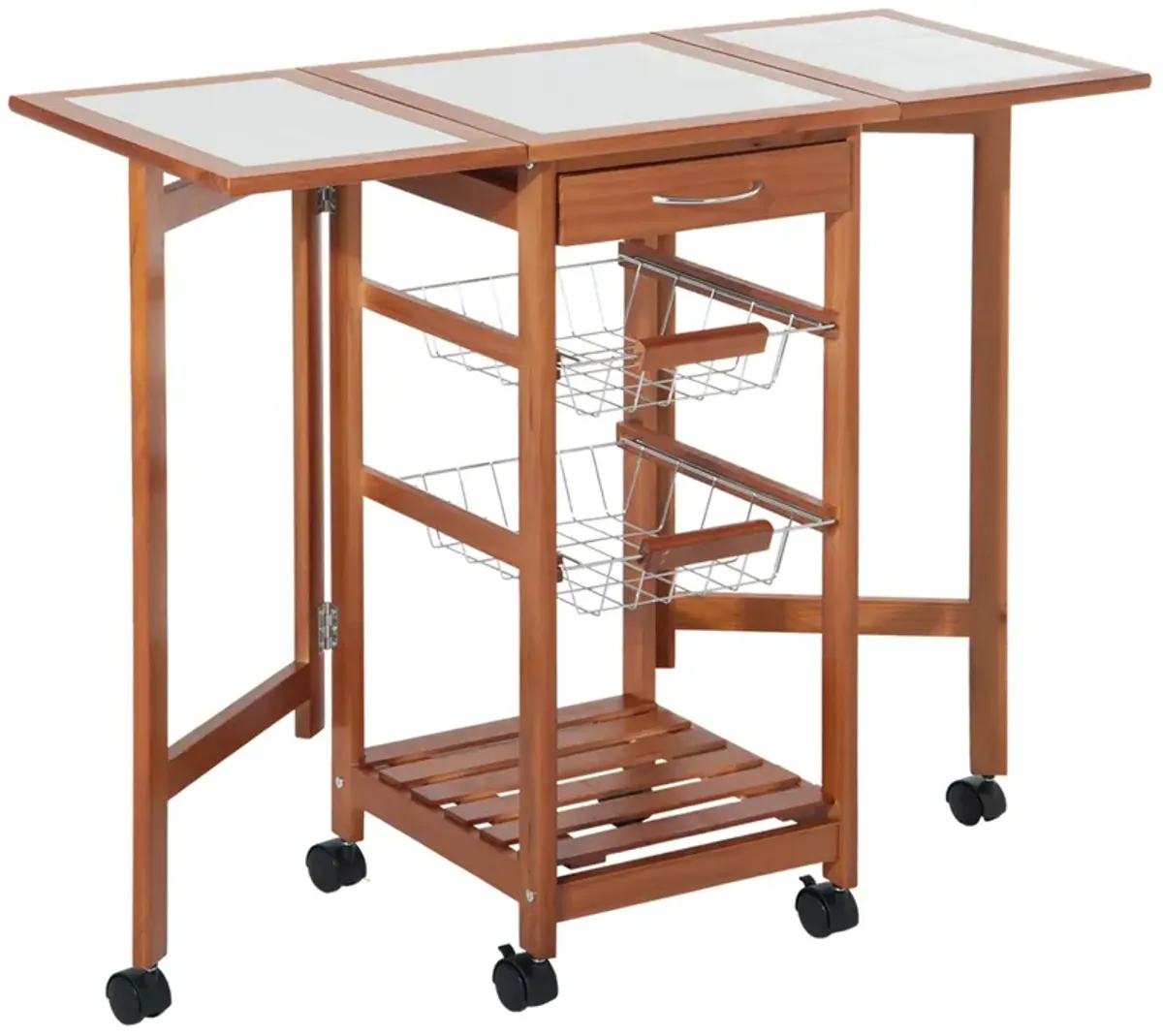 Portable Rolling Drop Leaf Kitchen Storage Island Cart Trolley Folding Table