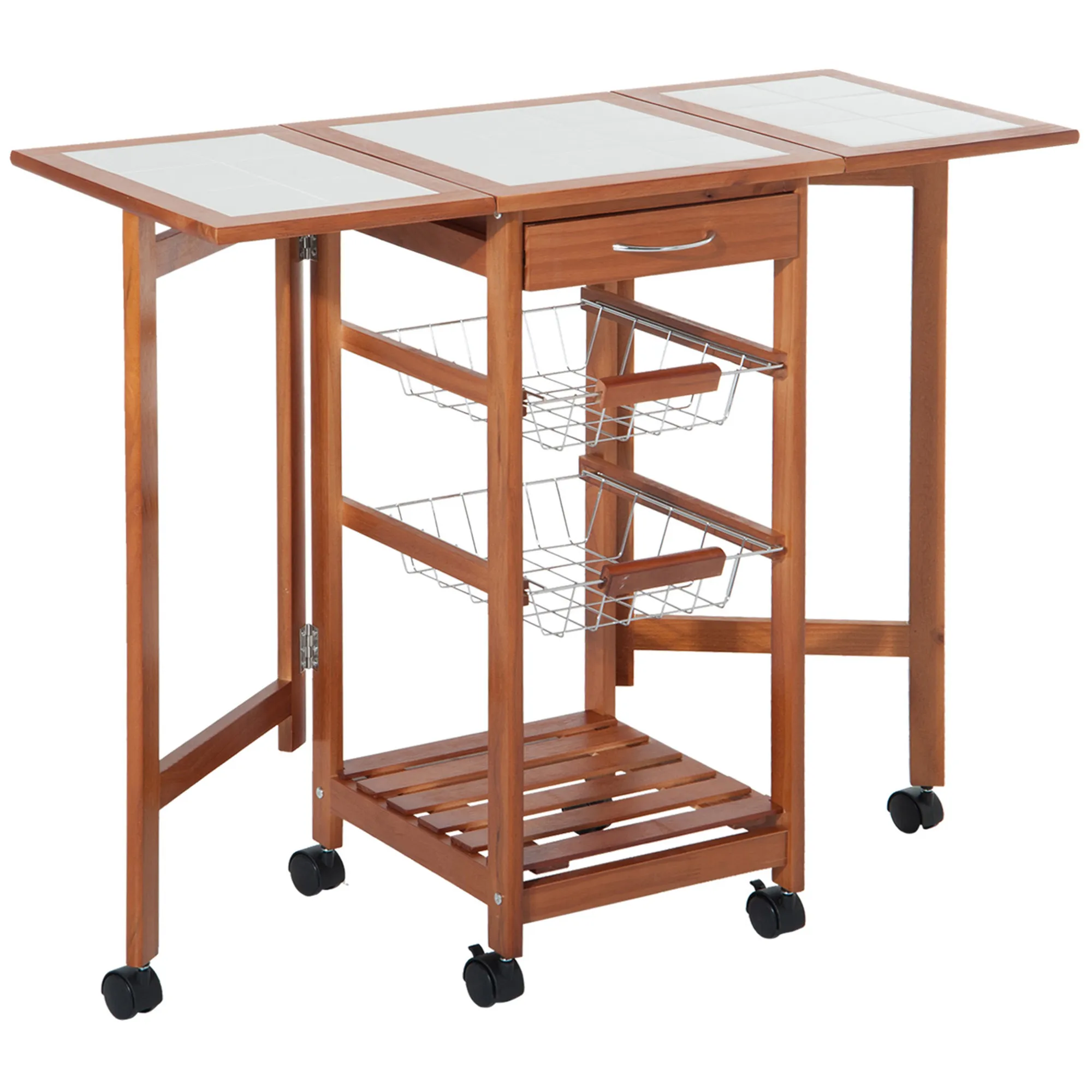 Portable Rolling Drop Leaf Kitchen Storage Island Cart Trolley Folding Table