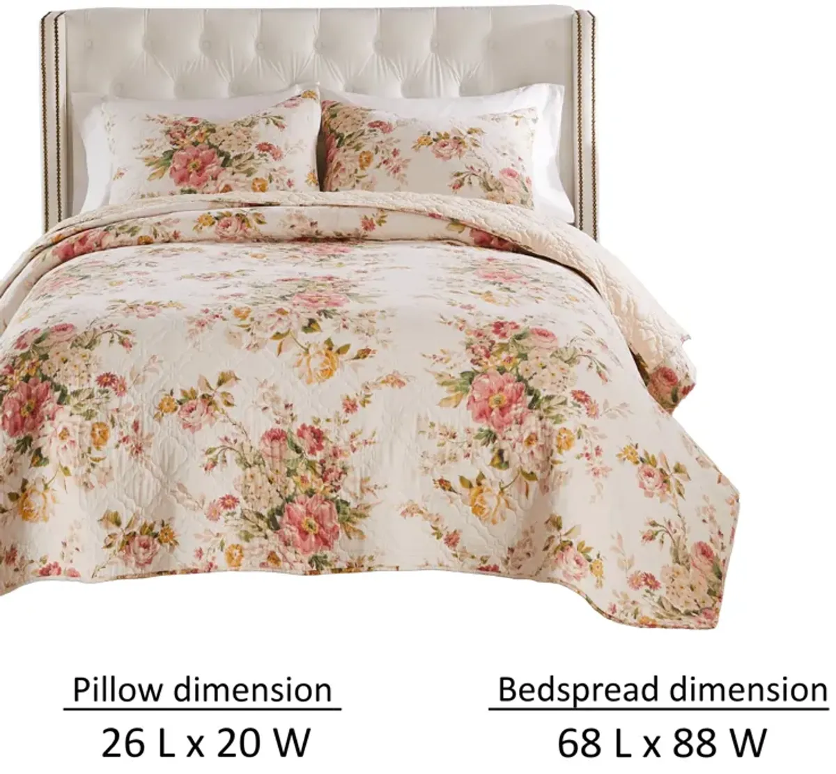 Givi 2pc XL Twin Quilt Set with Floral Pattern, Beige Buttercup Cotton