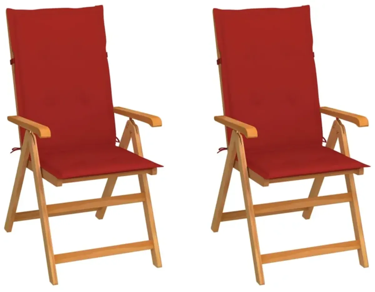 vidaXL Garden Chairs 2 pcs with Red Cushions Solid Teak Wood