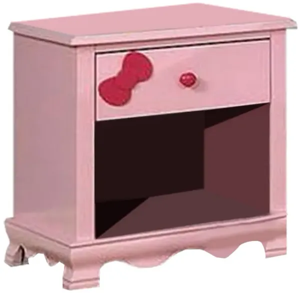 1 Drawer Transitional Wooden Nightstand with Arched Base, Pink-Benzara