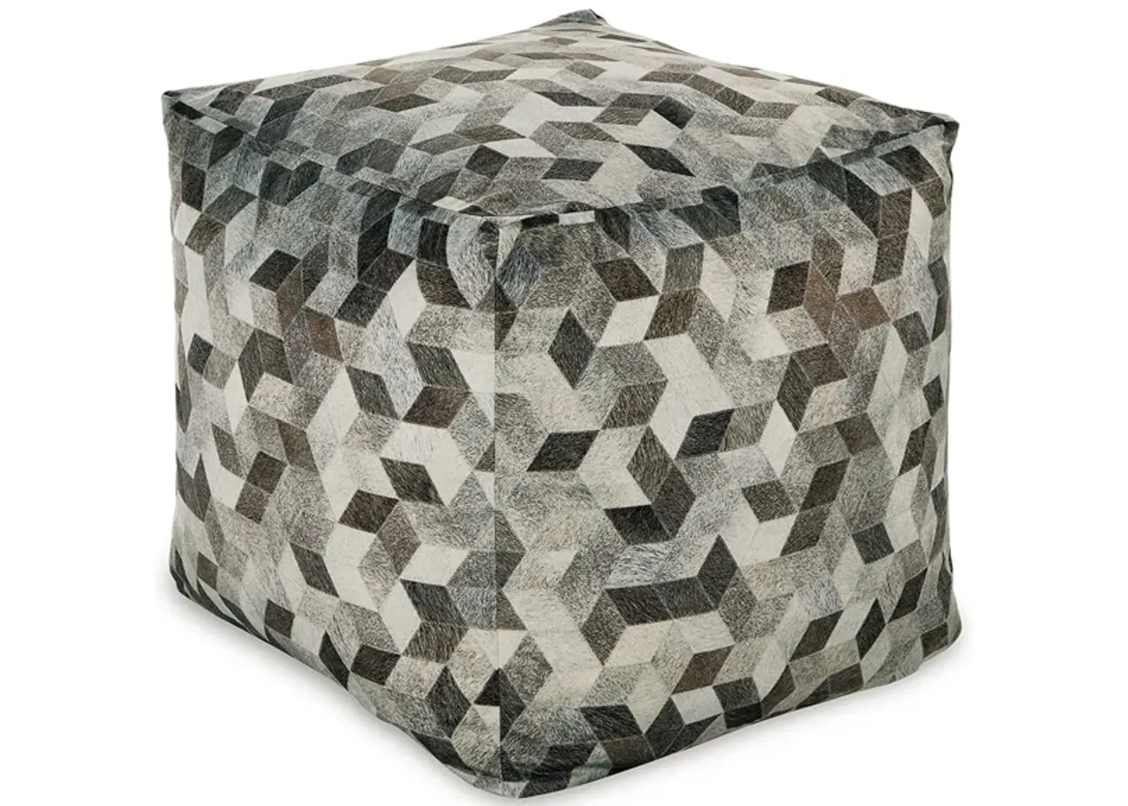 Ottoman Pouf, 18 Inch, Square, Brown and Gray Polyester Modern Style Design -