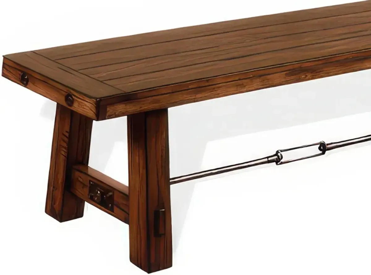 Reggie Dining Bench, Brown Mahogany Wood, Turnbuckle Accents, 64 Inch - Benzara