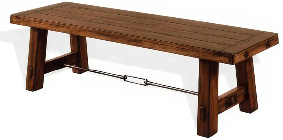 Reggie Dining Bench, Brown Mahogany Wood, Turnbuckle Accents, 64 Inch - Benzara