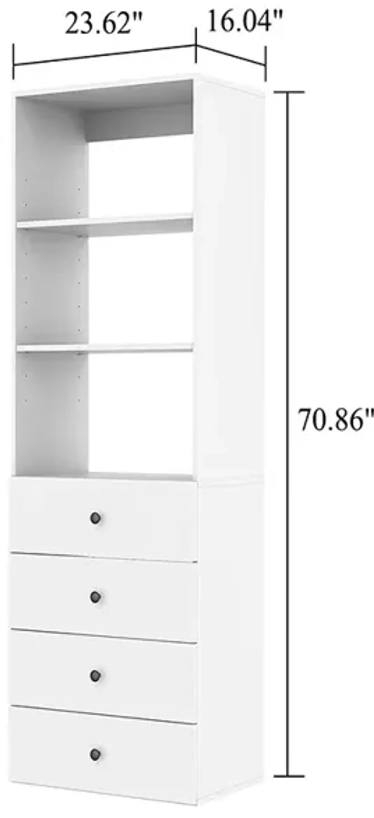 71" High Wardrobe Closet System with 4 Closet Drawers, Walk-in Closet Organizers and Storage, Wooden Clothes Organizer,White