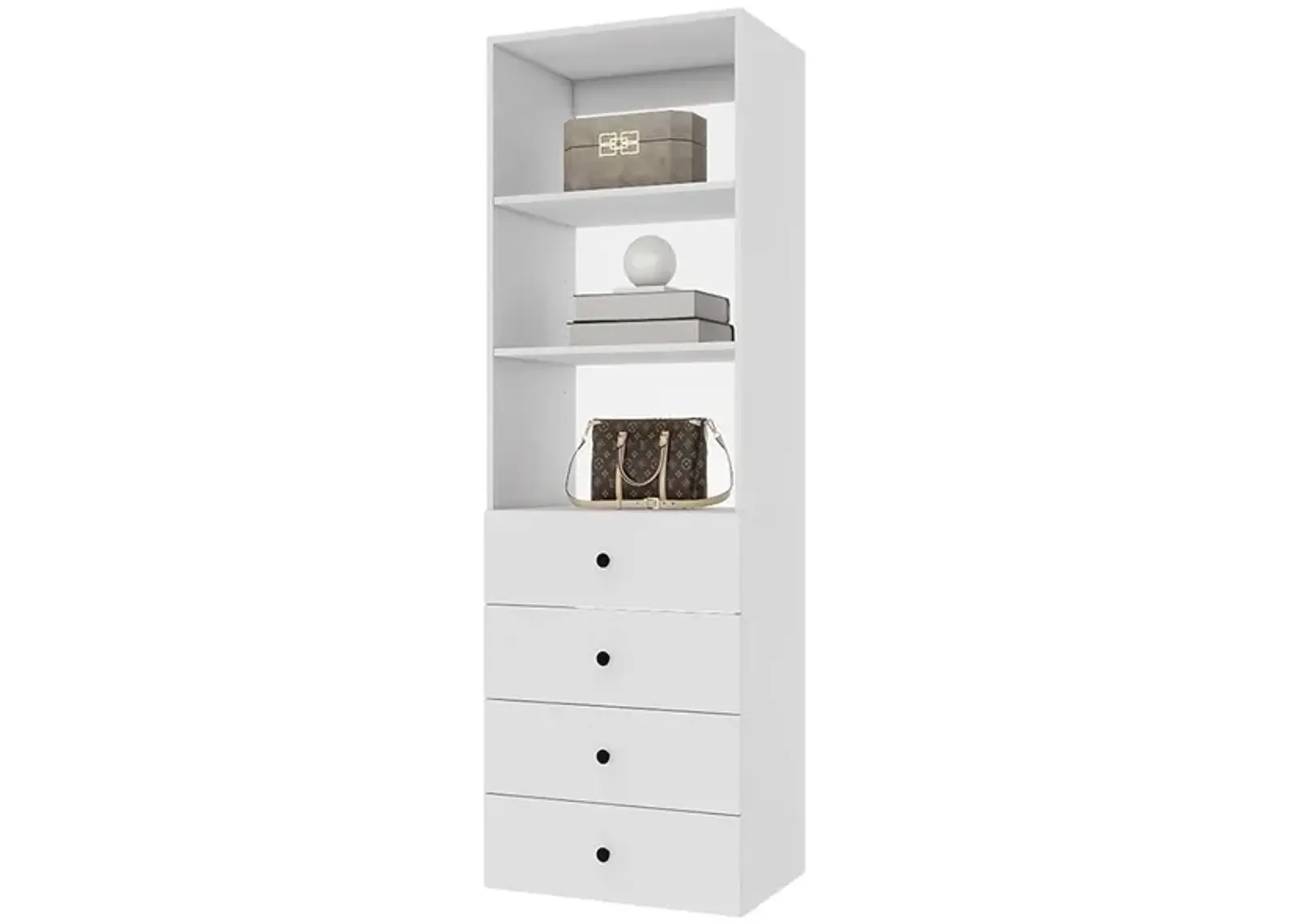 71" High Wardrobe Closet System with 4 Closet Drawers, Walk-in Closet Organizers and Storage, Wooden Clothes Organizer,White