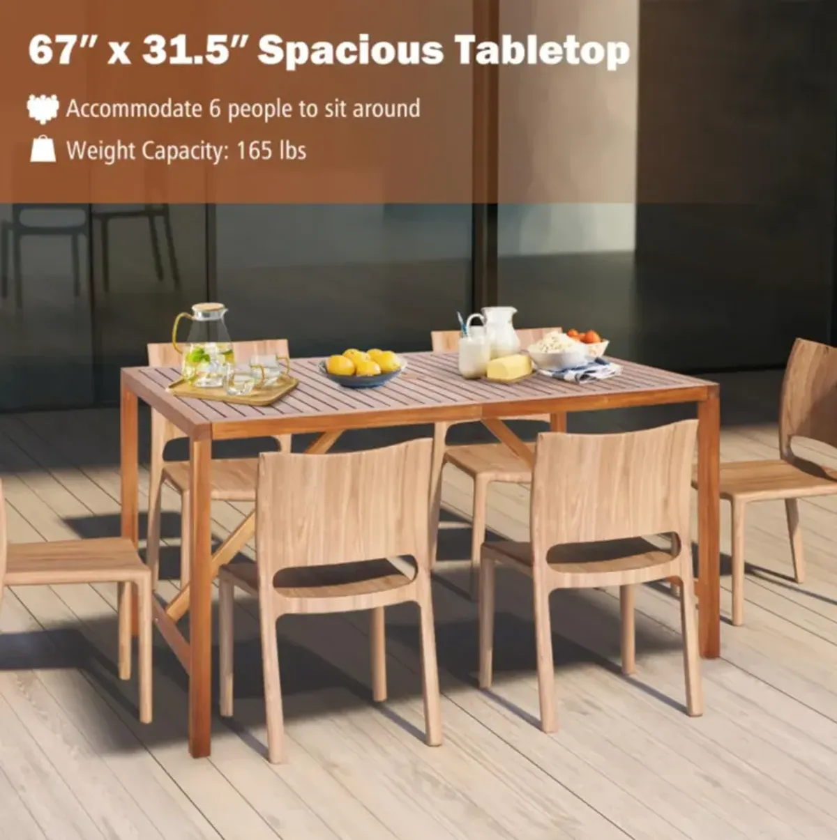 Hivvago 67 Inch Patio Rectangle Acacia Wood Dining Table with Umbrella Hole