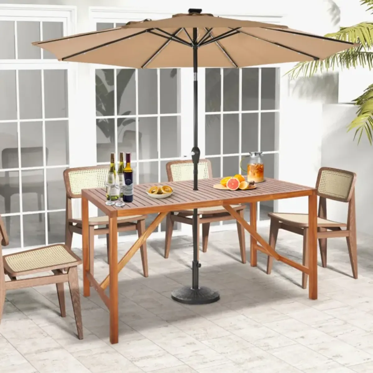 Hivvago 67 Inch Patio Rectangle Acacia Wood Dining Table with Umbrella Hole