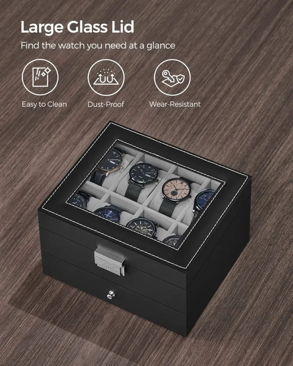 Lockable 8-Slot Watch Box – Jewelry Display Case for Men with Keys