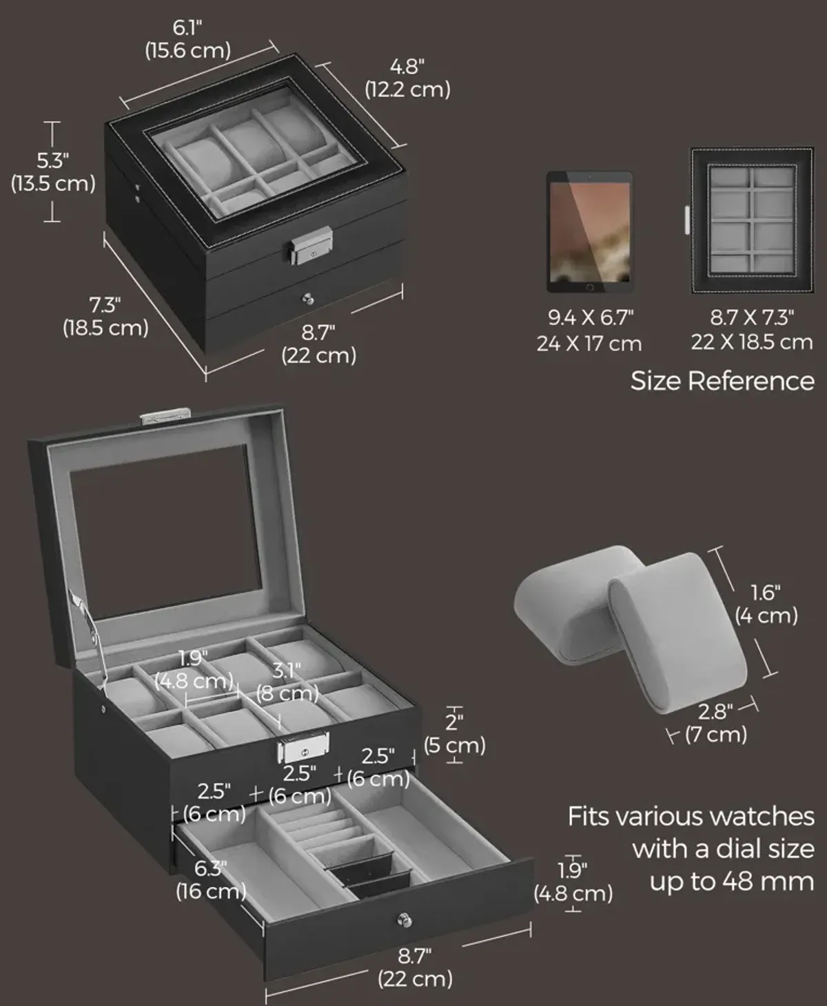 Lockable 8-Slot Watch Box – Jewelry Display Case for Men with Keys