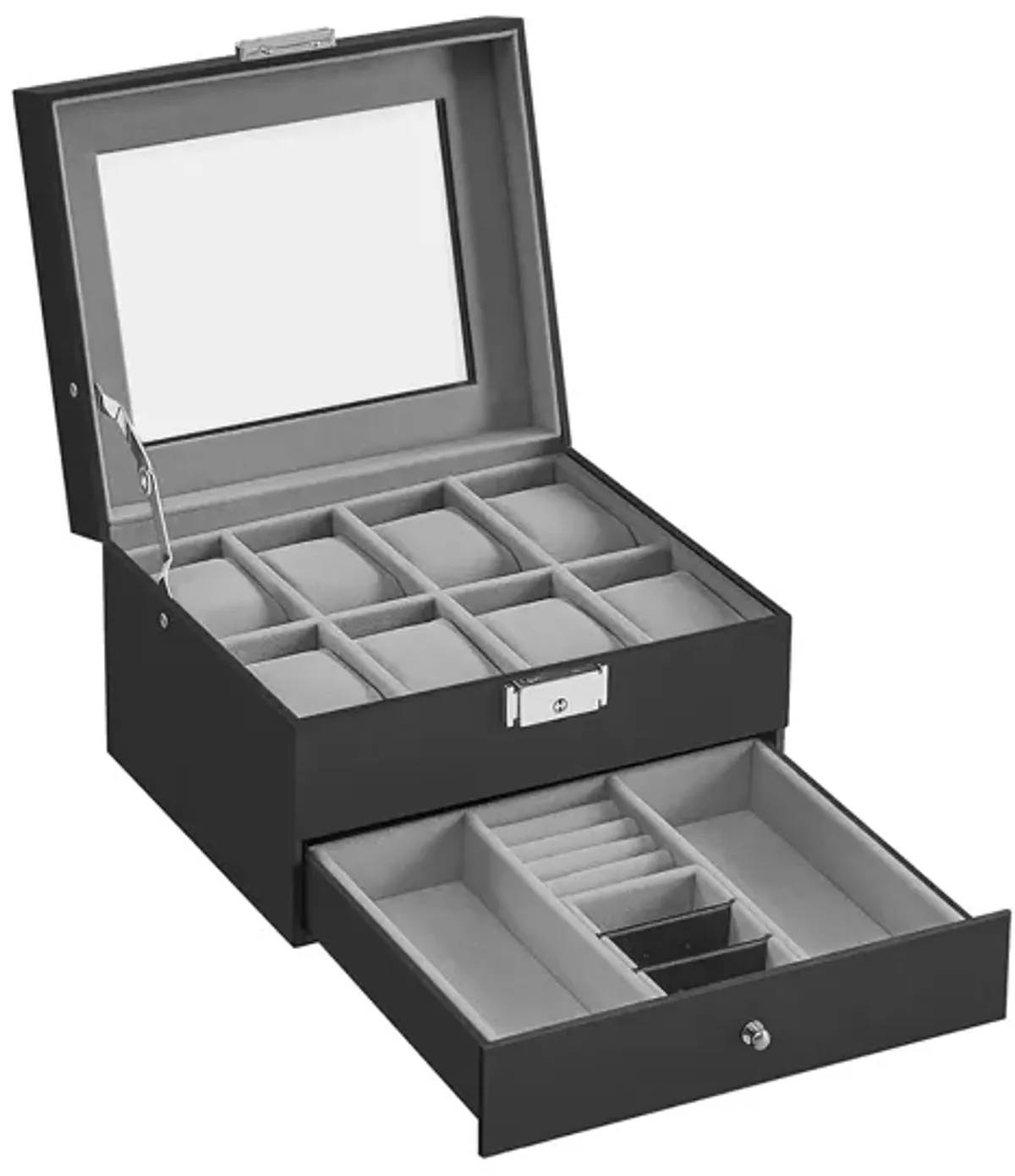 Lockable 8-Slot Watch Box – Jewelry Display Case for Men with Keys