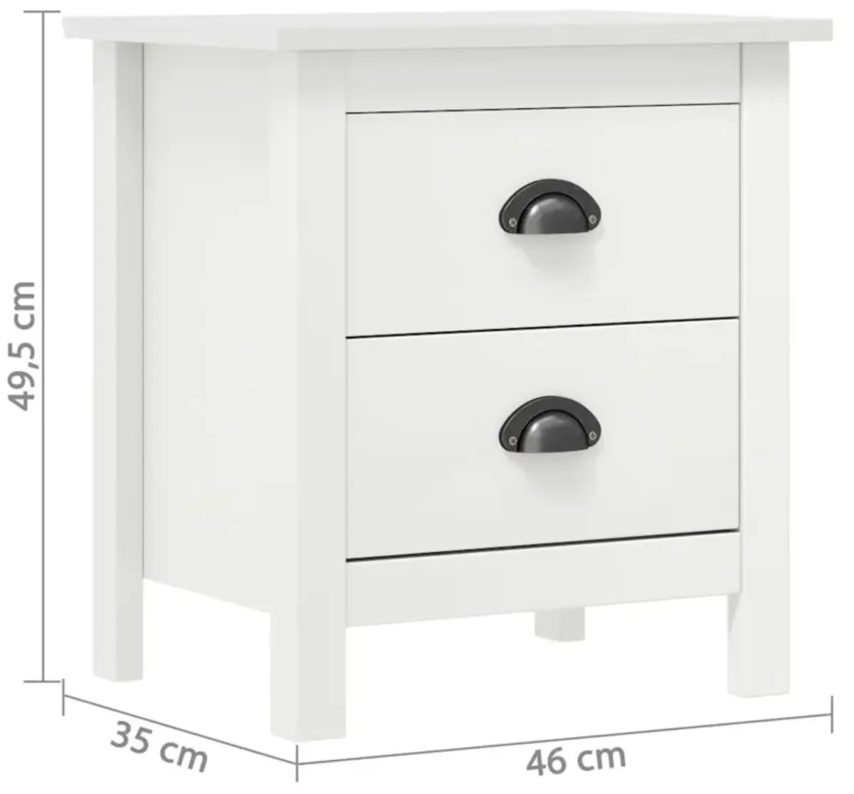 Bedside Cabinet Hill White 18.1"x13.8"x19.5" Solid Pine Wood