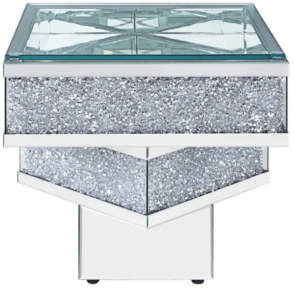 Wood and Mirror End Table with Tier Design, Clear- Benzara