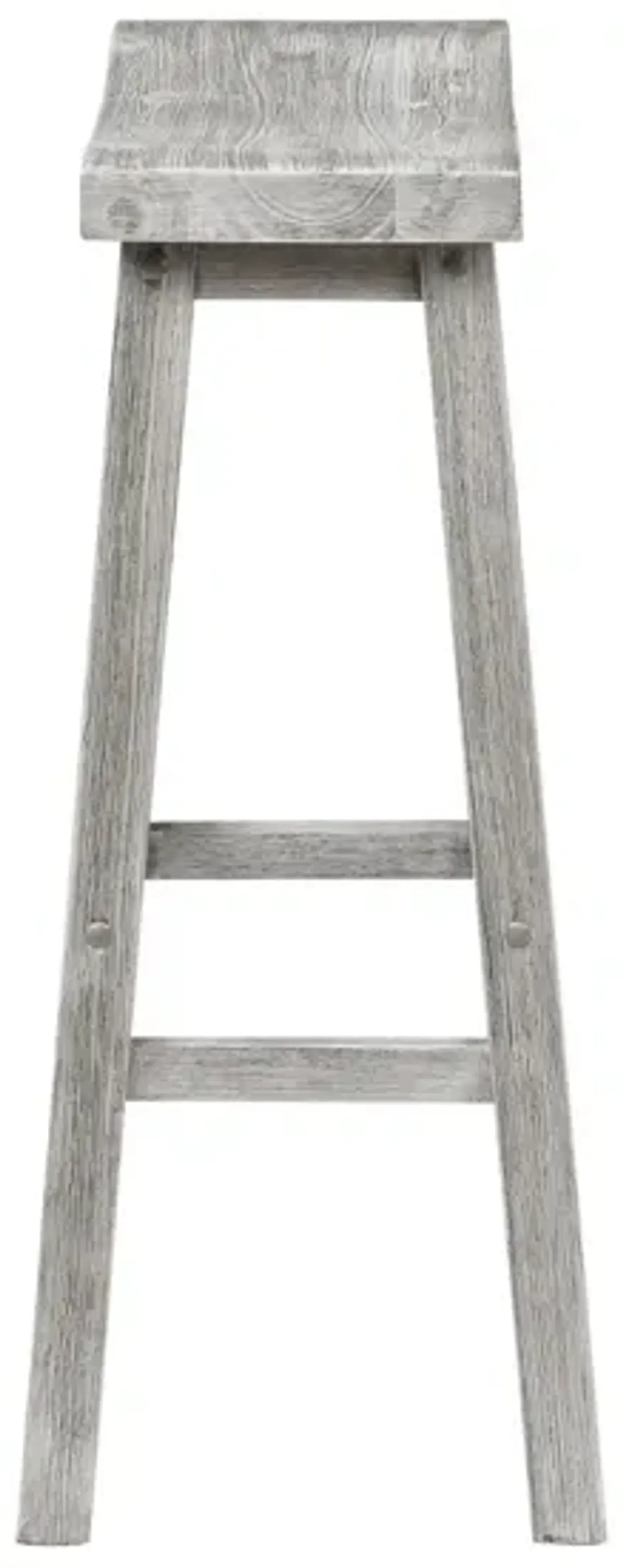 Saddle Design Wooden Barstool with Grain Details, Gray-Benzara