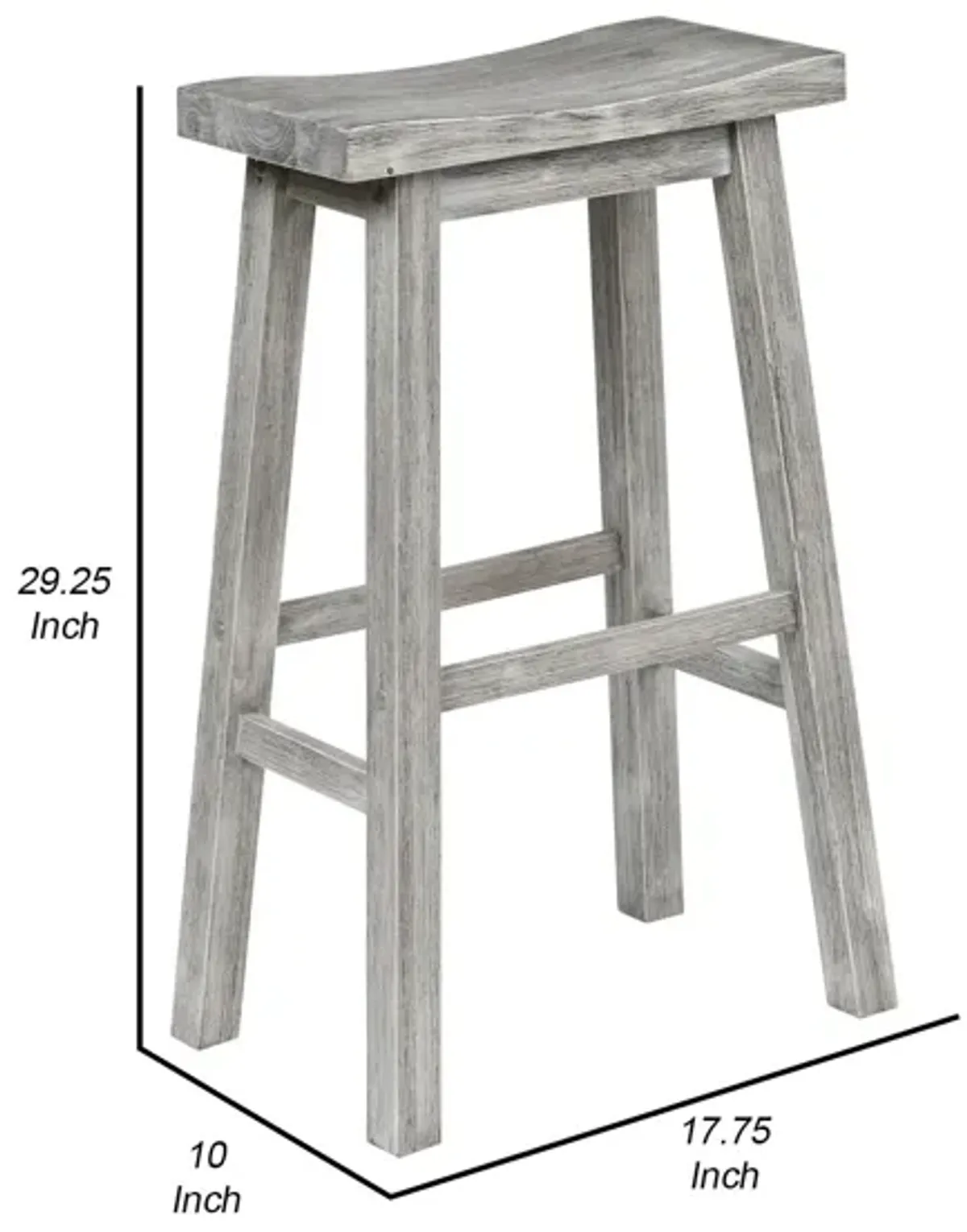 Saddle Design Wooden Barstool with Grain Details, Gray-Benzara