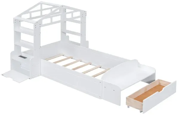 Merax House Platform Bed with Bench