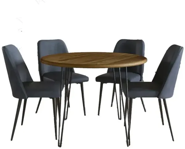 Five Piece 42" Round Mid-Century Modern Dining Set with Faux Leather Chairs