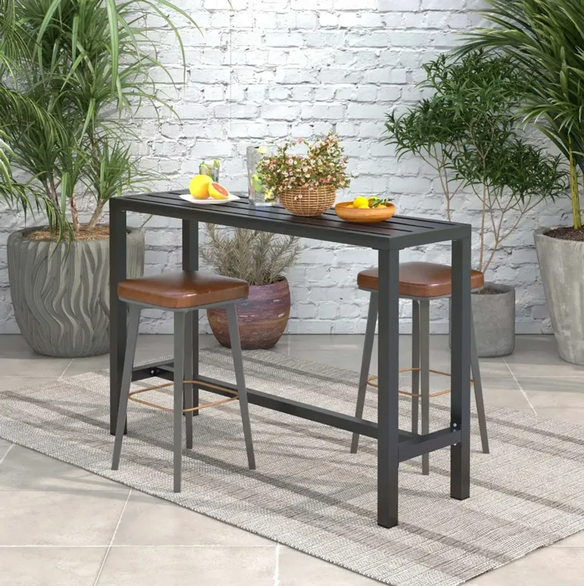 Outdoor Bar Table with Waterproof Top and Heavy-duty Metal Frame