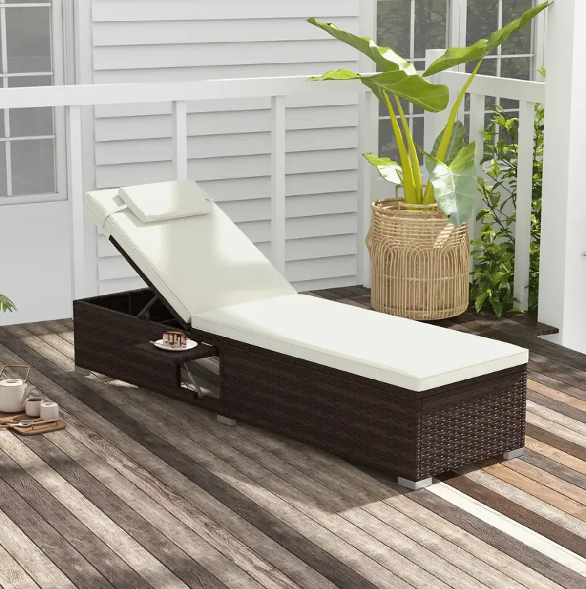 Patio Chaise Lounge Set of 2 with Backrest Seat Cushion and Headrest