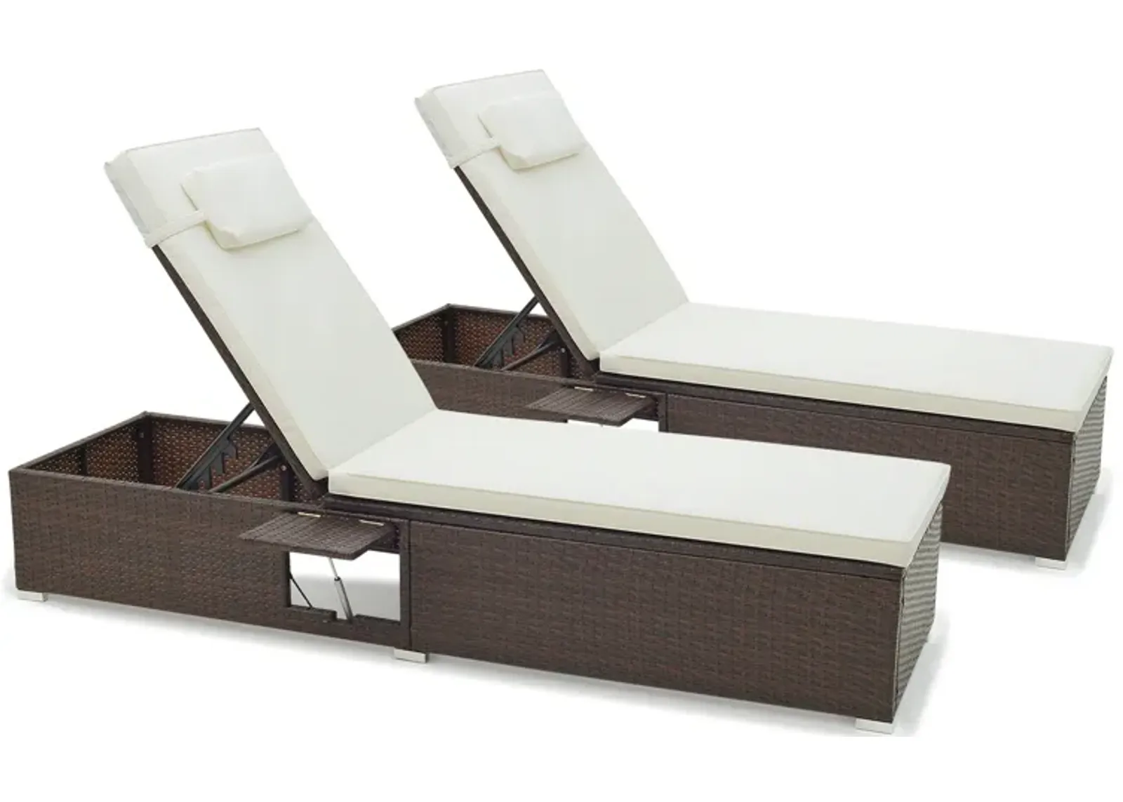 Patio Chaise Lounge Set of 2 with Backrest Seat Cushion and Headrest