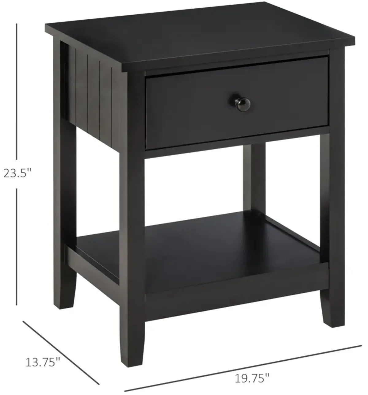 Black Nightstand: Compact Bedside Table with Drawer and Shelf