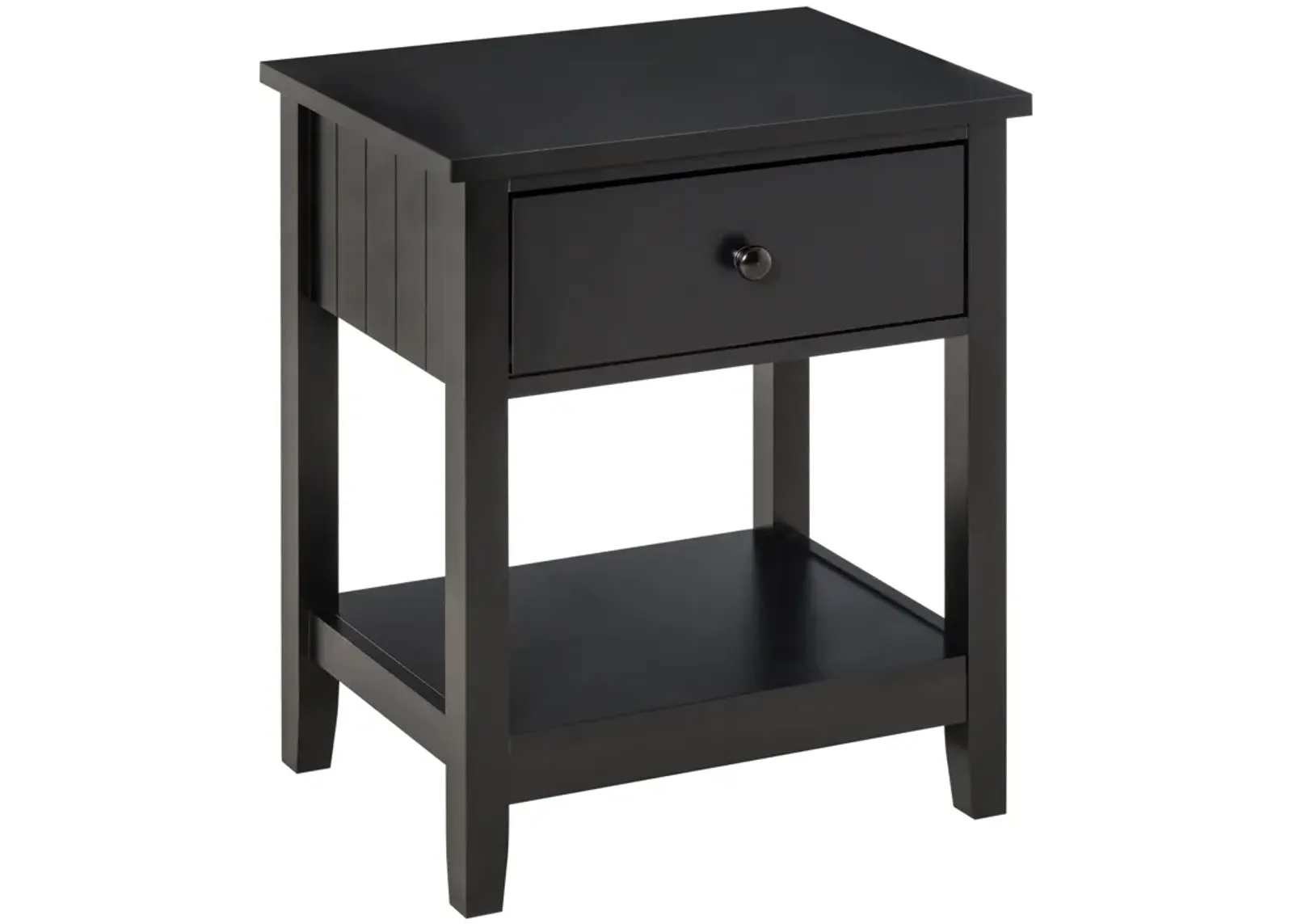 Black Nightstand: Compact Bedside Table with Drawer and Shelf