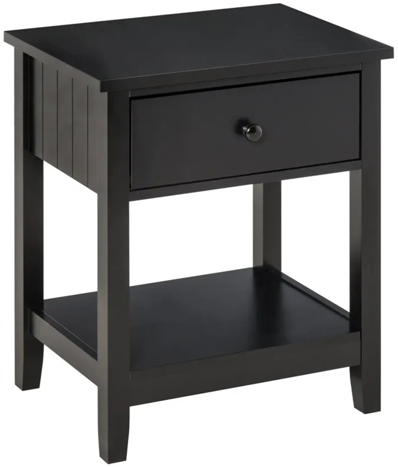 Black Nightstand: Compact Bedside Table with Drawer and Shelf