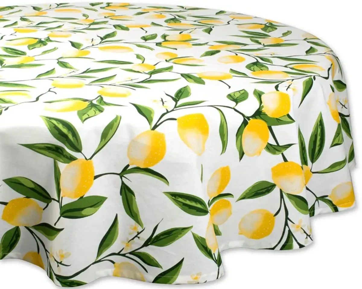 70" Daffodil Yellow and Green Lemon Bliss Printed Round Tablecloth