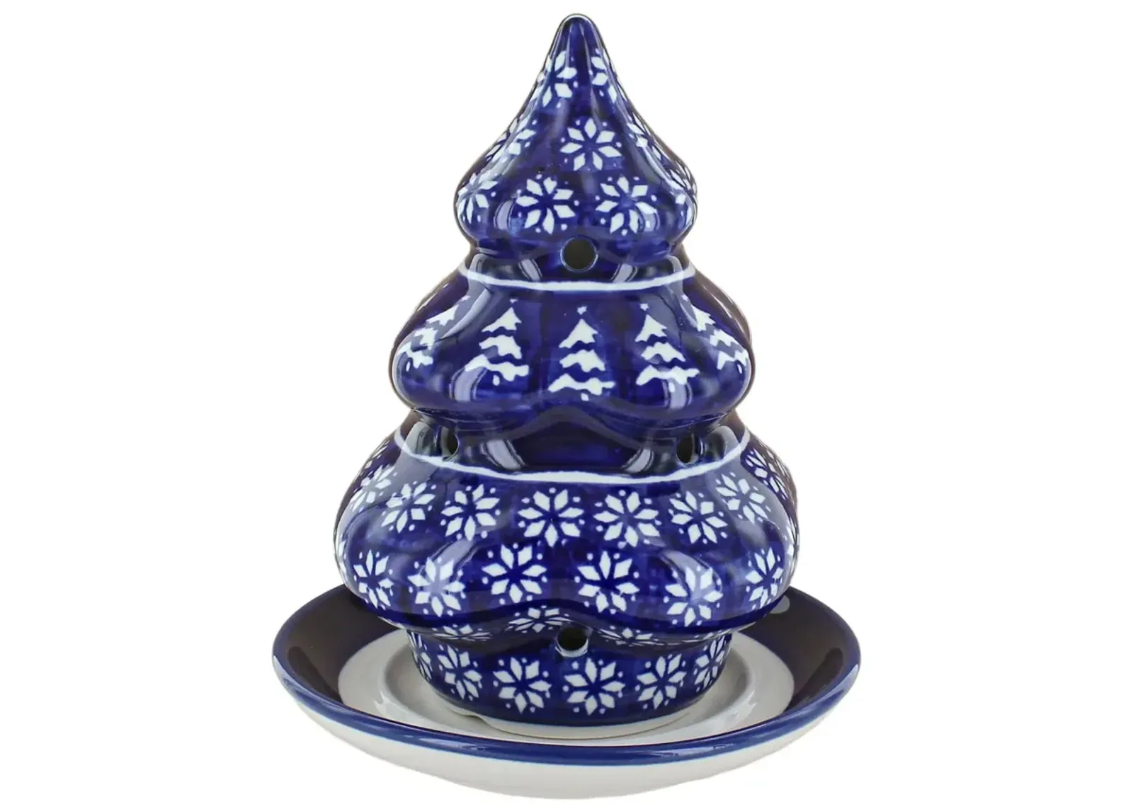 Blue Rose Polish Pottery Mosaic Flower Christmas Tree Luminary