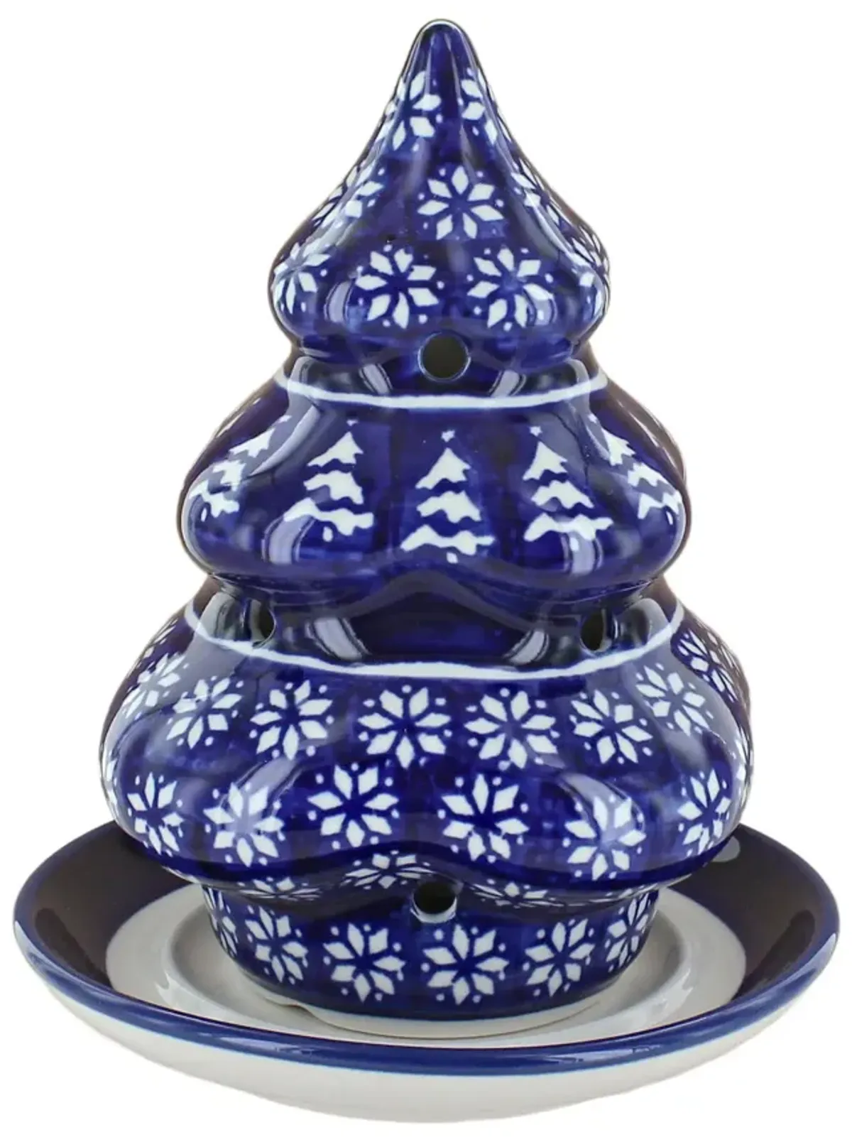 Blue Rose Polish Pottery Mosaic Flower Christmas Tree Luminary