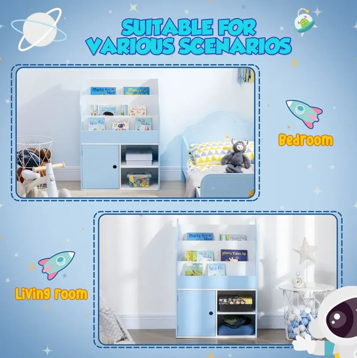 Blue Kids' Organizer: Freestanding Bookshelf & Toy Storage Cabinet