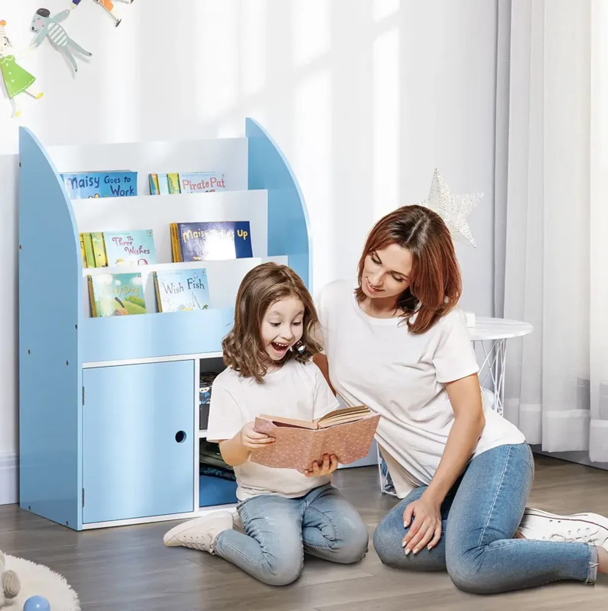 Blue Kids' Organizer: Freestanding Bookshelf & Toy Storage Cabinet