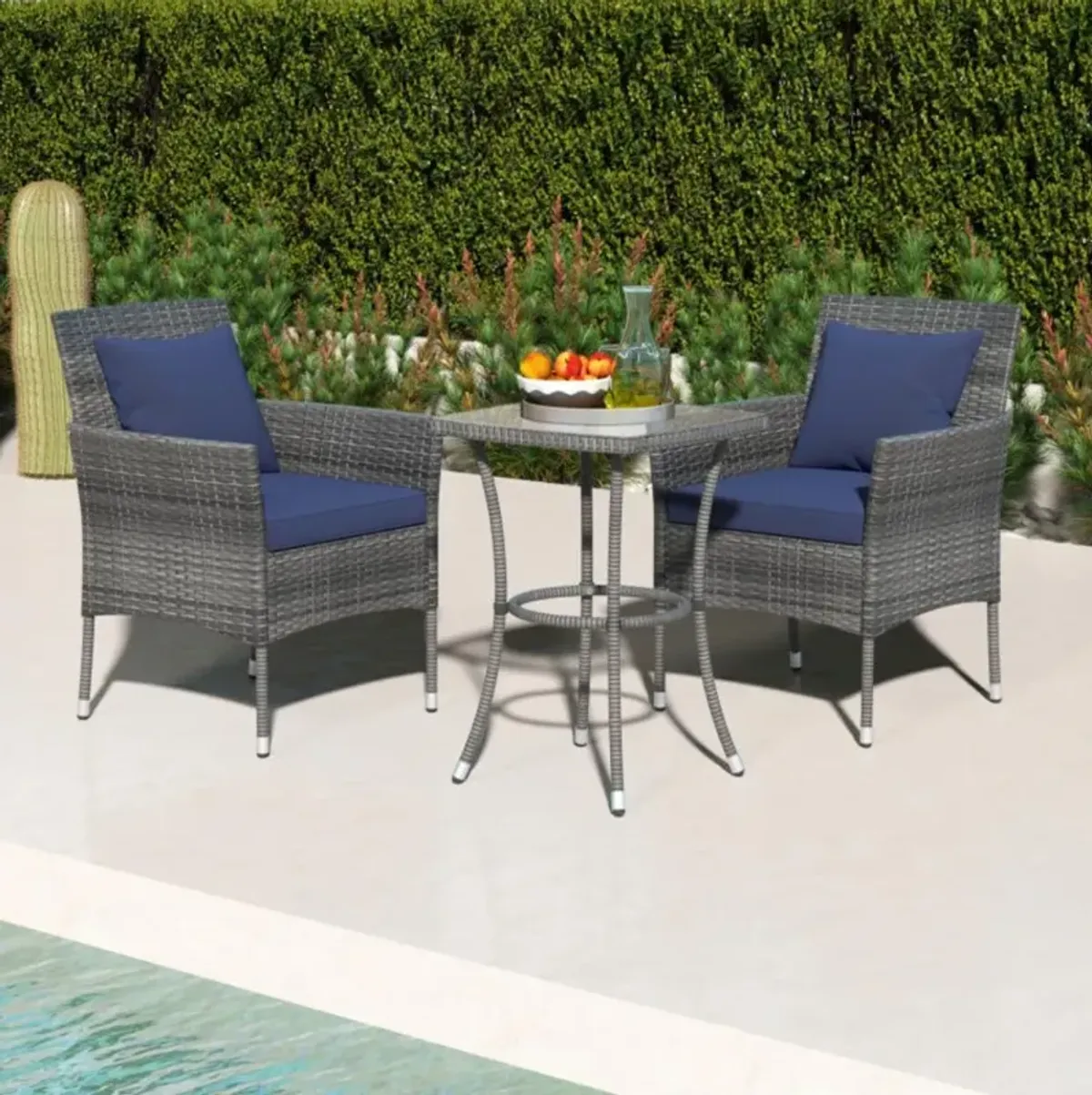 Hivvago 3 Pieces Patio Furniture Set with Cushioned Patio Chairs and Tempered Glass Coffee Table