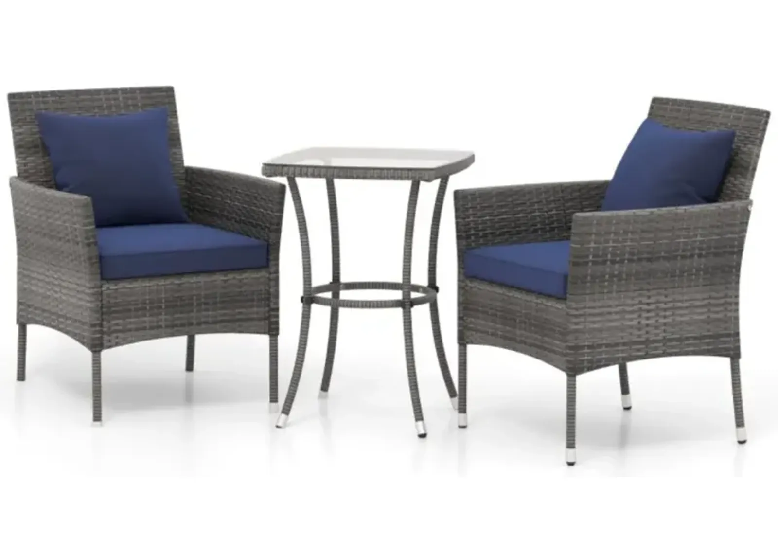 Hivvago 3 Pieces Patio Furniture Set with Cushioned Patio Chairs and Tempered Glass Coffee Table