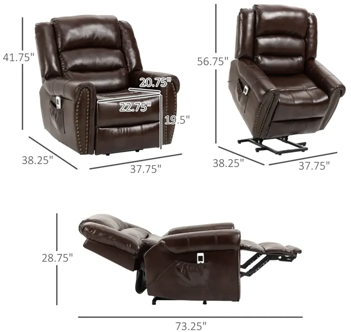 Brown Senior Comfort: Dual Motor Power Lift Recliner with Massage