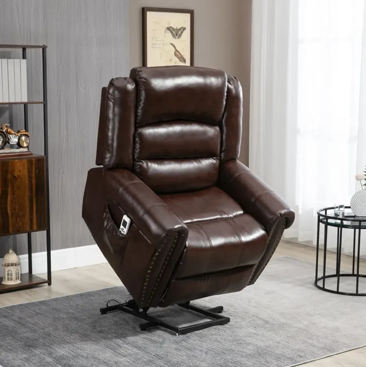 Brown Senior Comfort: Dual Motor Power Lift Recliner with Massage