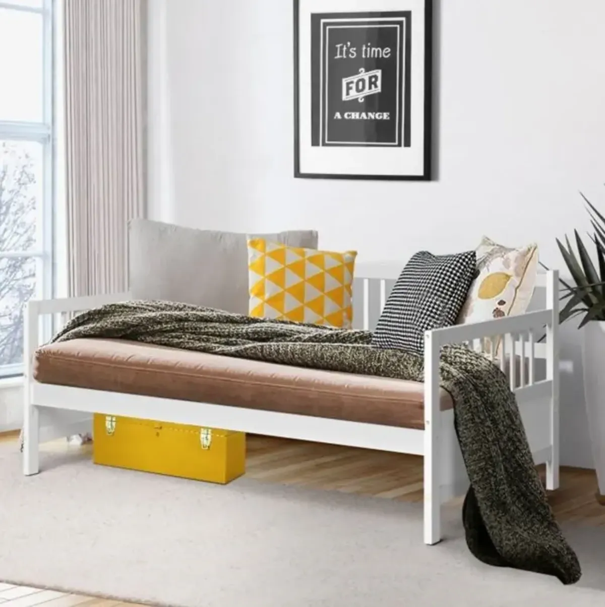 Hivvago 2-in-1 Wood Daybed Frame Sofa Bed in White Finish