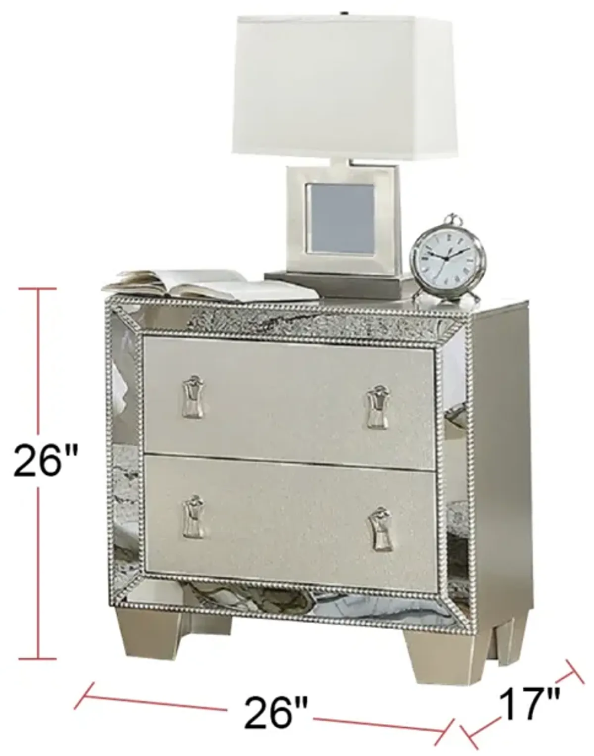 Contemporary 2 Drawers Nightstand In Silver