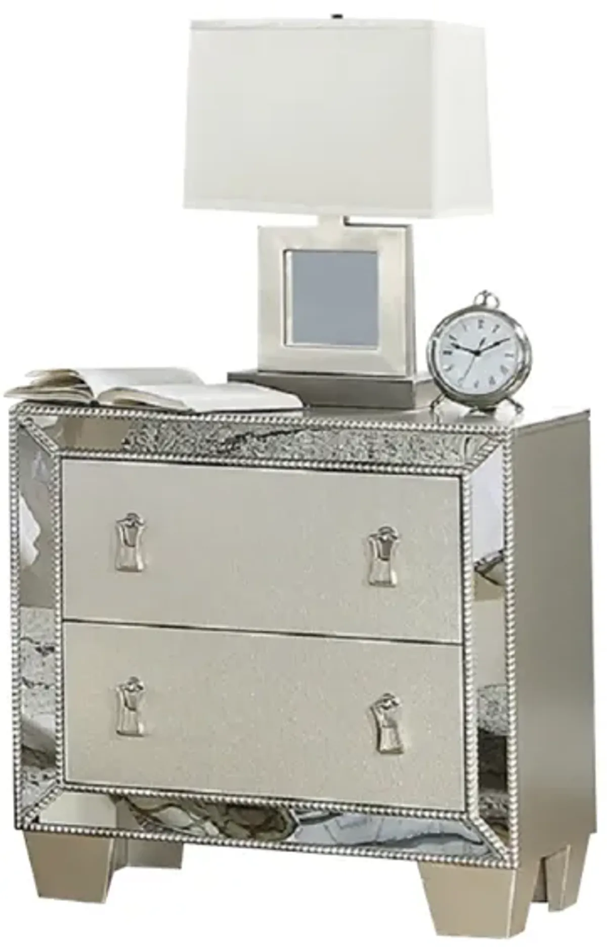 Contemporary 2 Drawers Nightstand In Silver