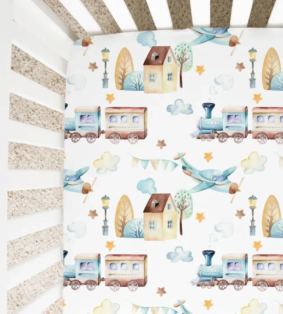 Super Soft Fitted Crib Sheet - Airplane & Train