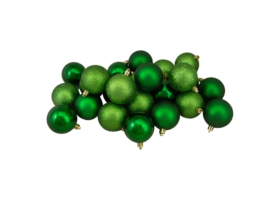 24ct Xmas Green Shatterproof 4-Finish Christmas Ball Ornaments 2.5" (60mm)